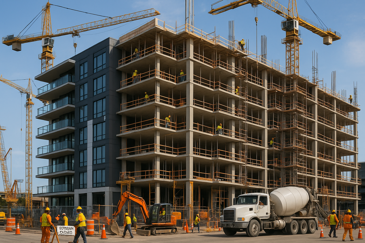immagine di un cantiere in costruzione di un condominio moderno