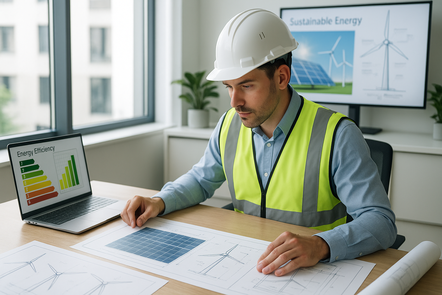 Ingegnere che segue progetto di energie rinnovabili